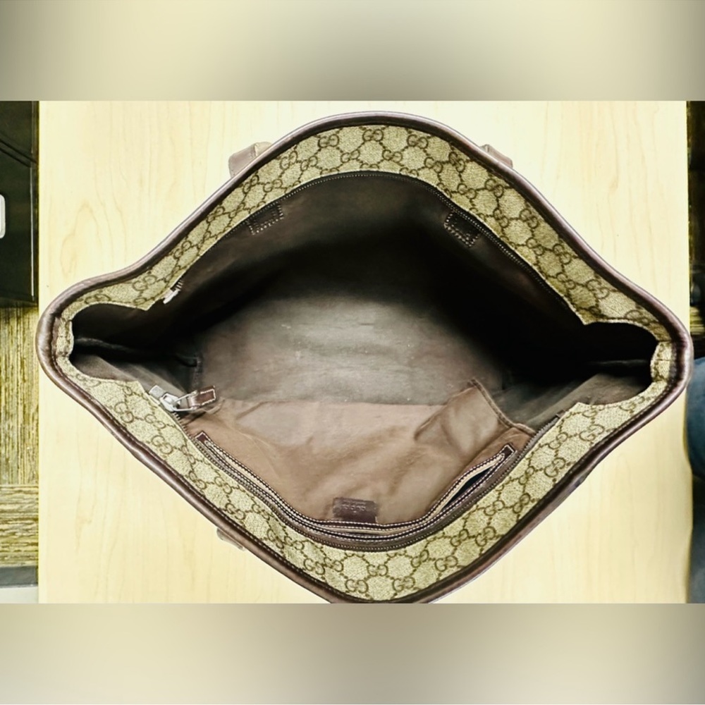 WOW POSHMARK Authentic Gucci Large GG Web Canvas with Leather Trim Tote - Picture 11 of 15